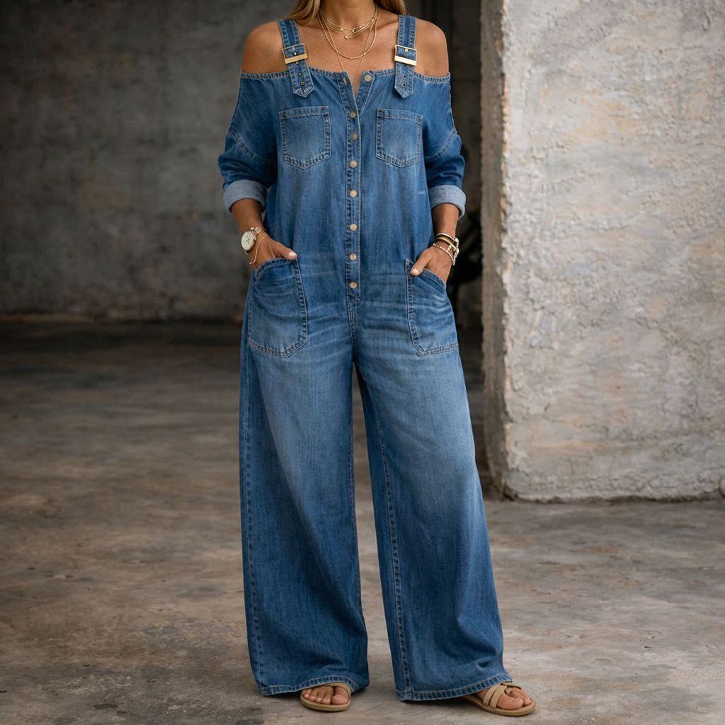 Noreen | Off-the-Shoulder Denim Jumpsuit