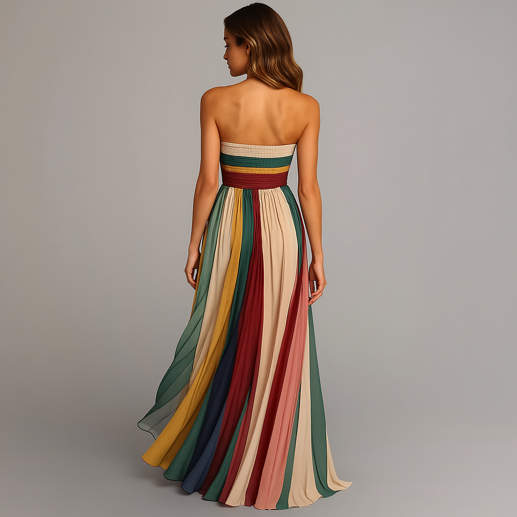 Marnie | Strapless Pleated Colourful Maxi Summer Dress