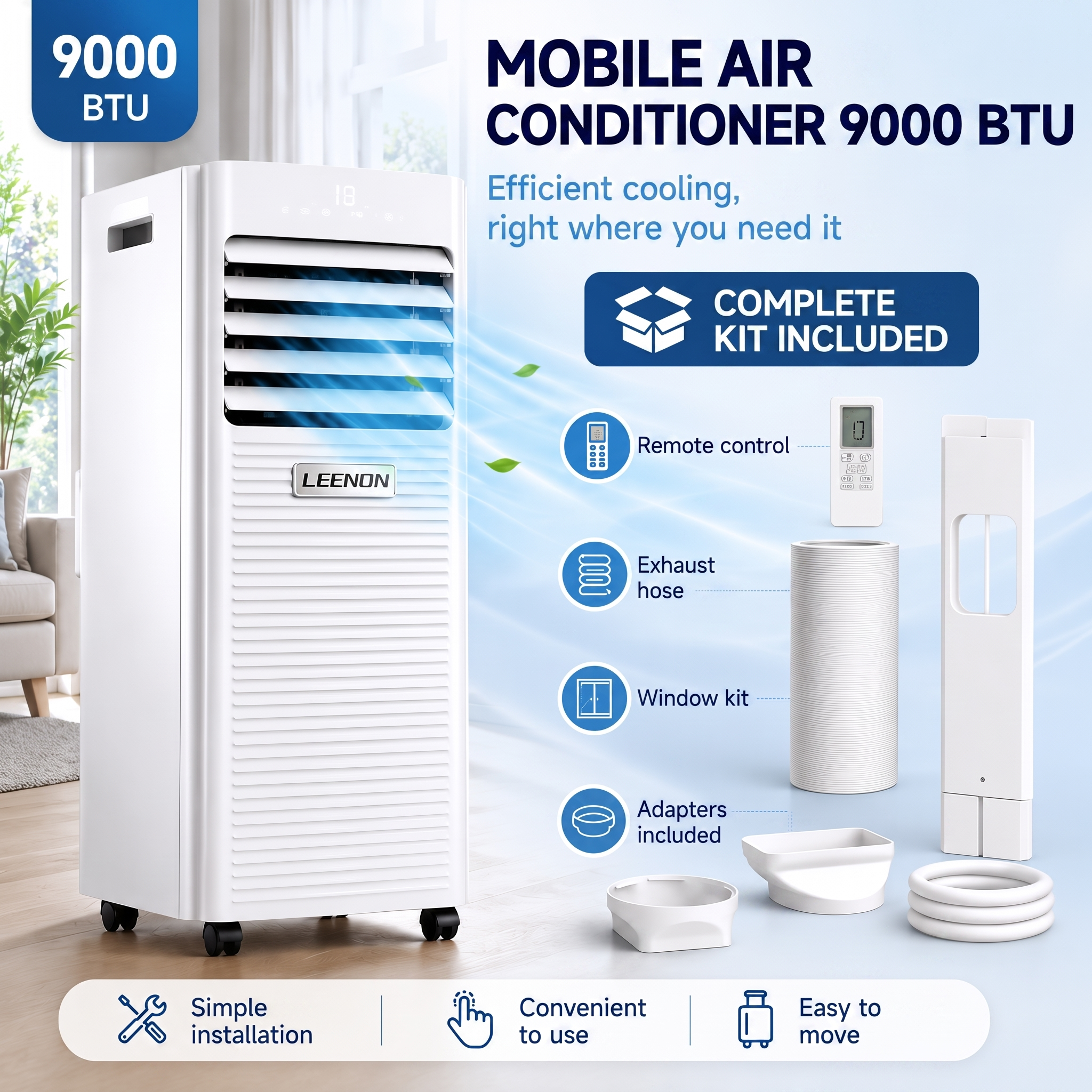 Portable 3-in-1 Air Conditioner 9000 BTU for Bedroom Office and Small Rooms