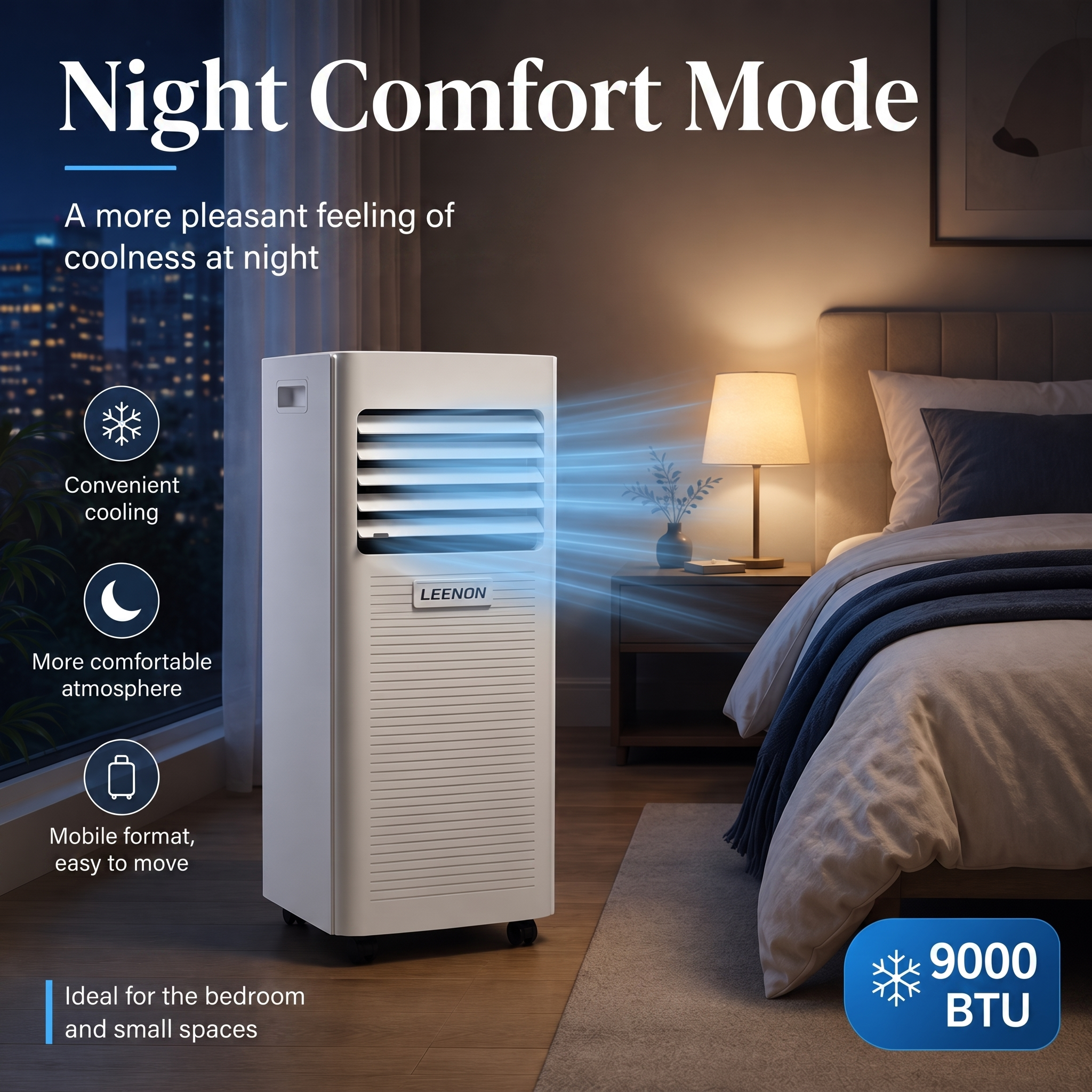 Portable 3-in-1 Air Conditioner 9000 BTU for Bedroom Office and Small Rooms