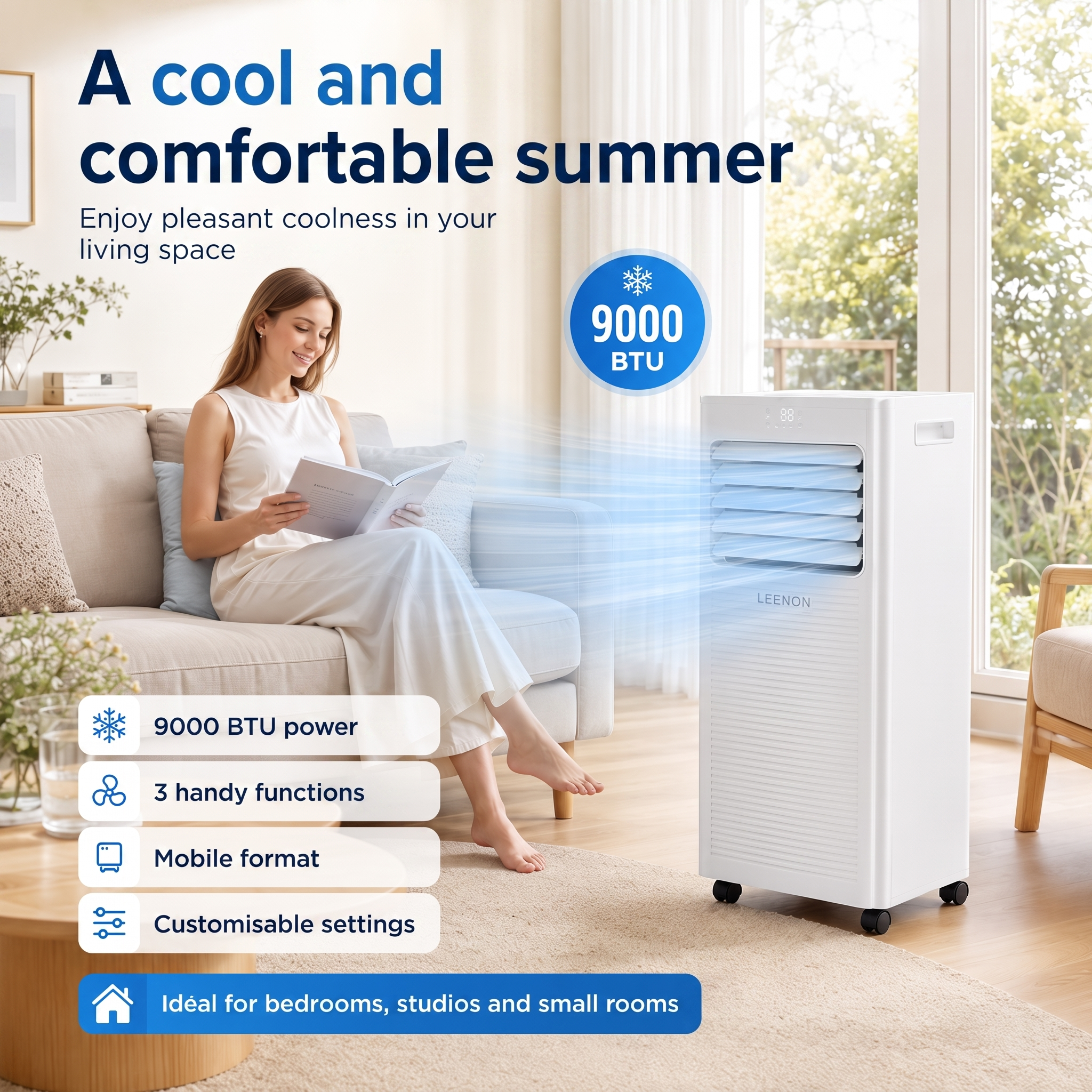 Portable 3-in-1 Air Conditioner 9000 BTU for Bedroom Office and Small Rooms