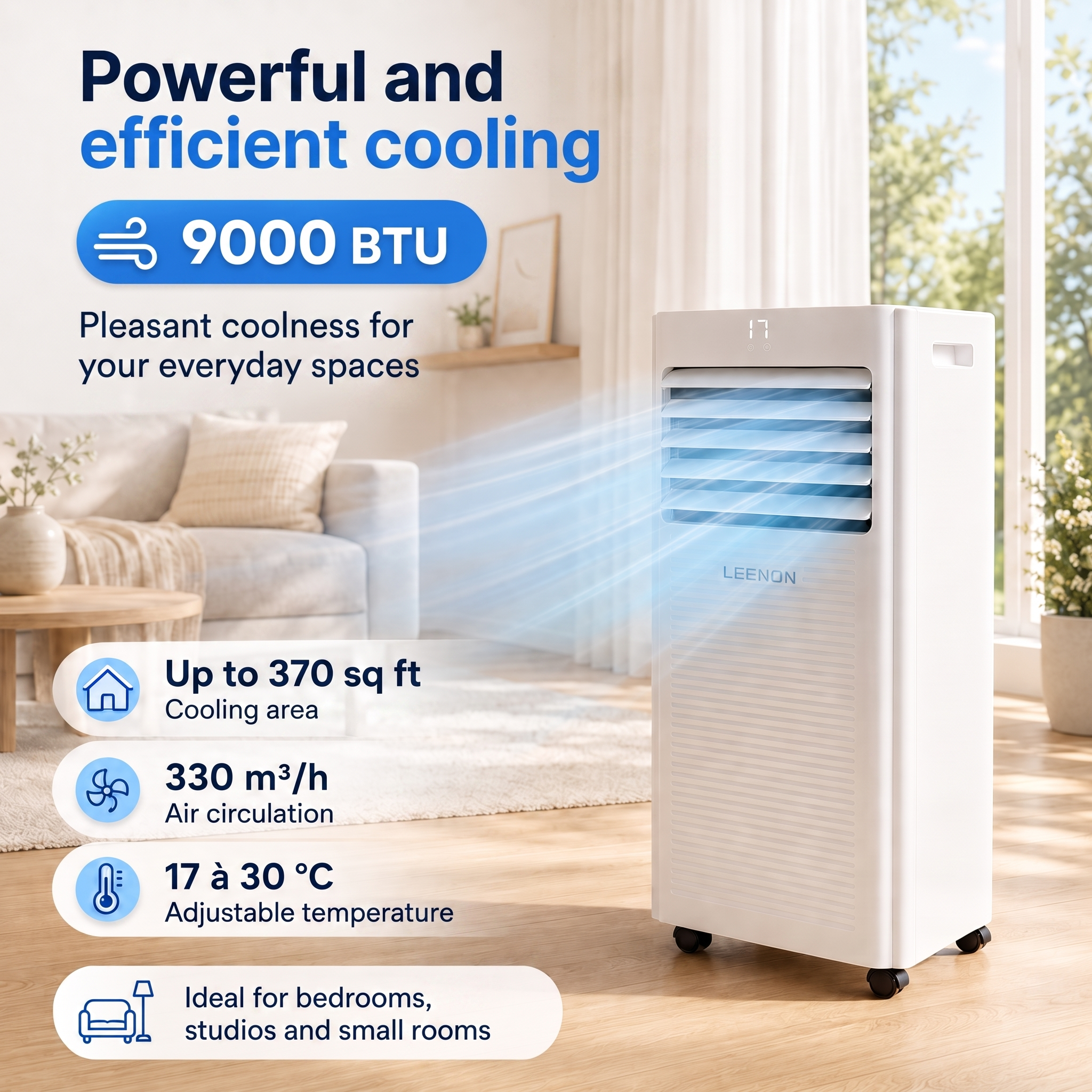 Portable 3-in-1 Air Conditioner 9000 BTU for Bedroom Office and Small Rooms