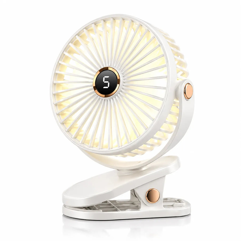 Rechargeable Portable Fan with Clip and LED Light