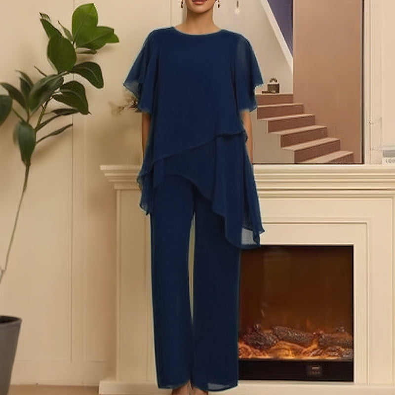 Rosaleen | Relaxed Layered Top and Wide Leg Pants Set