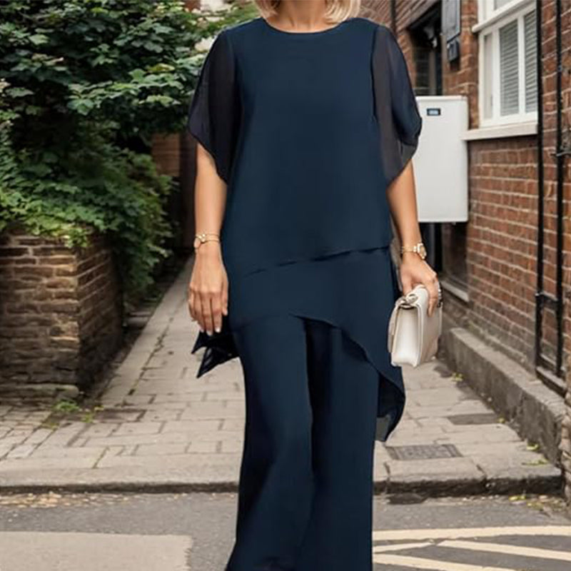 Rosaleen | Relaxed Layered Top and Wide Leg Pants Set