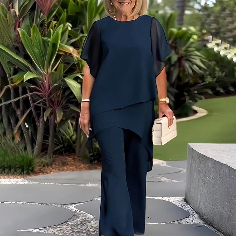 Rosaleen | Relaxed Layered Top and Wide Leg Pants Set