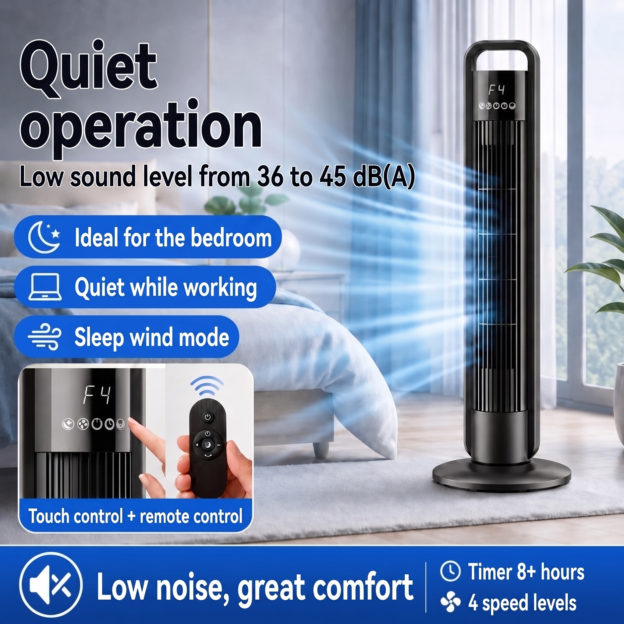 Tower Fan with Remote Control and Oscillation