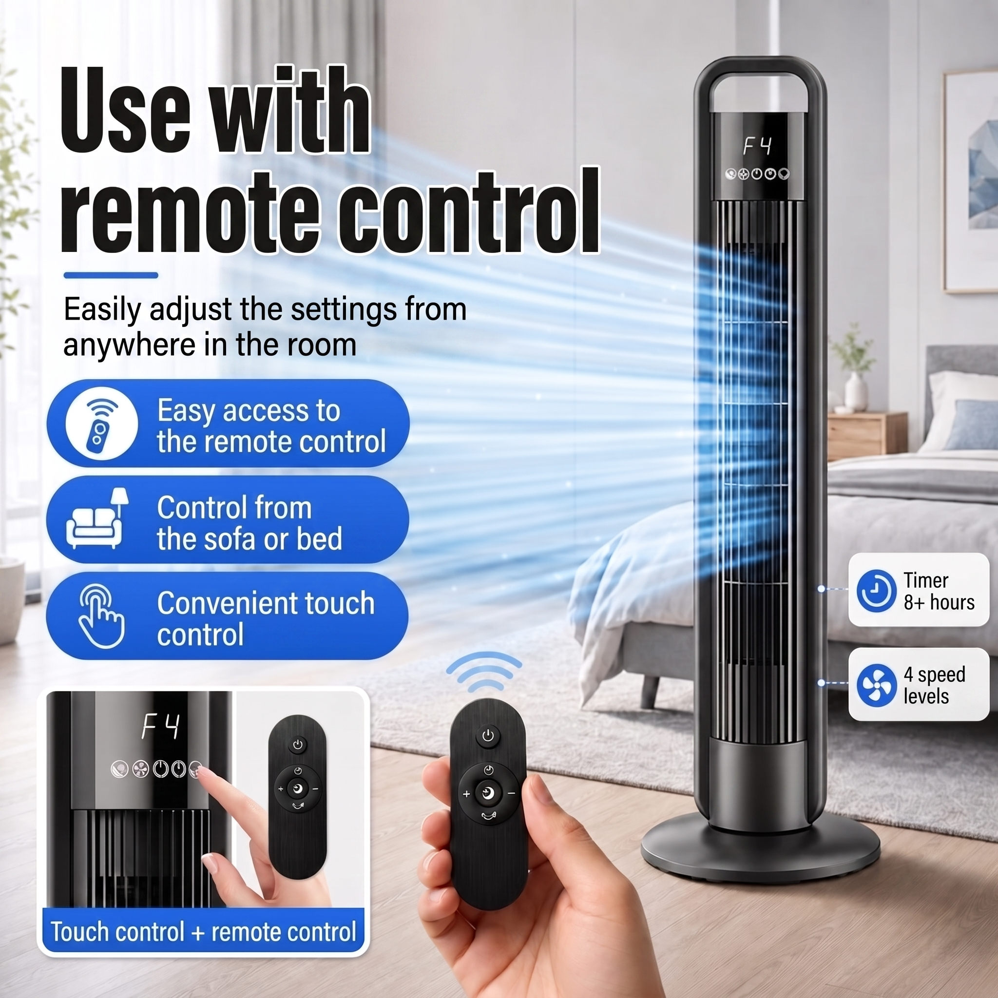 Tower Fan with Remote Control and Oscillation