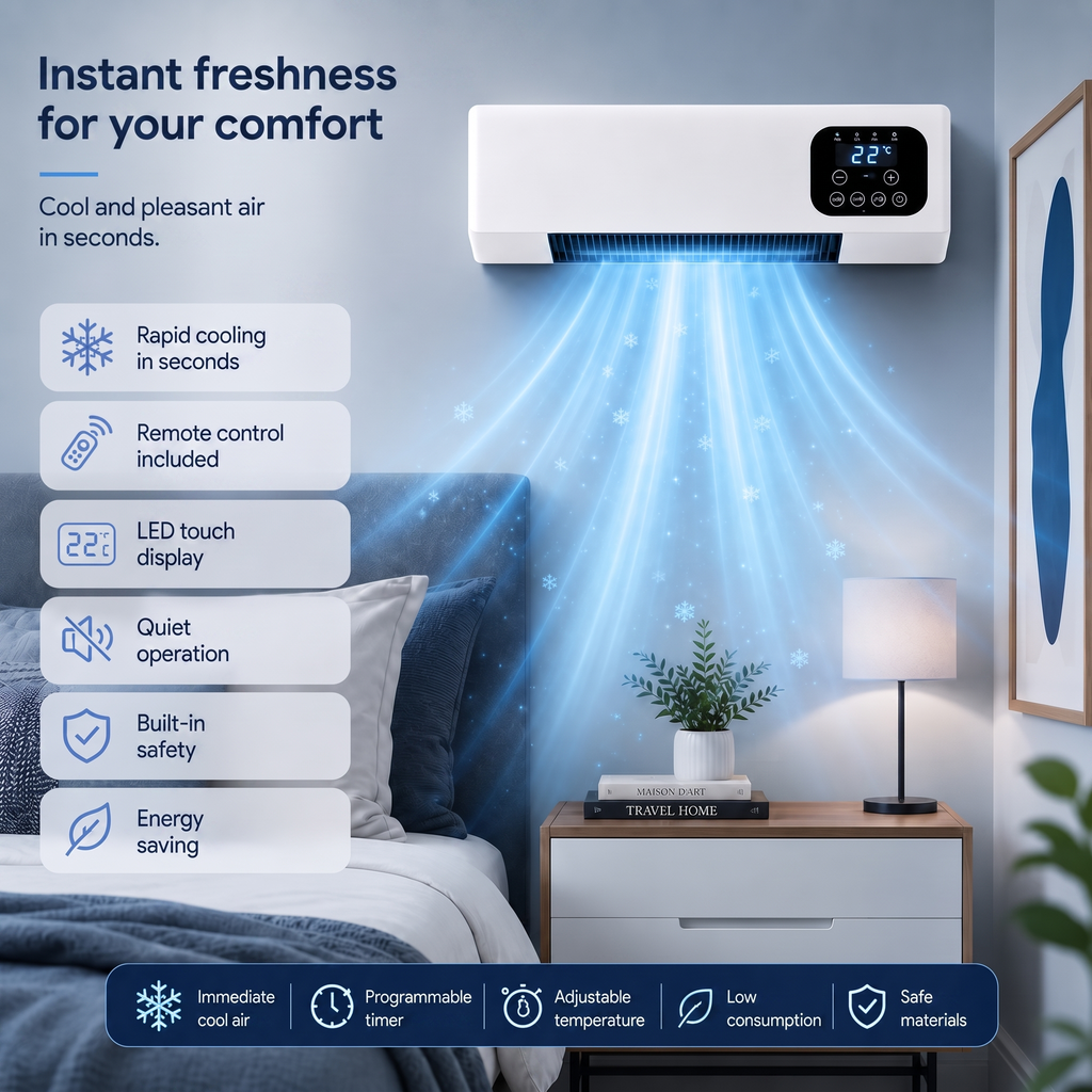 Wall Mounted Fan Heater 2000W with Remote Control